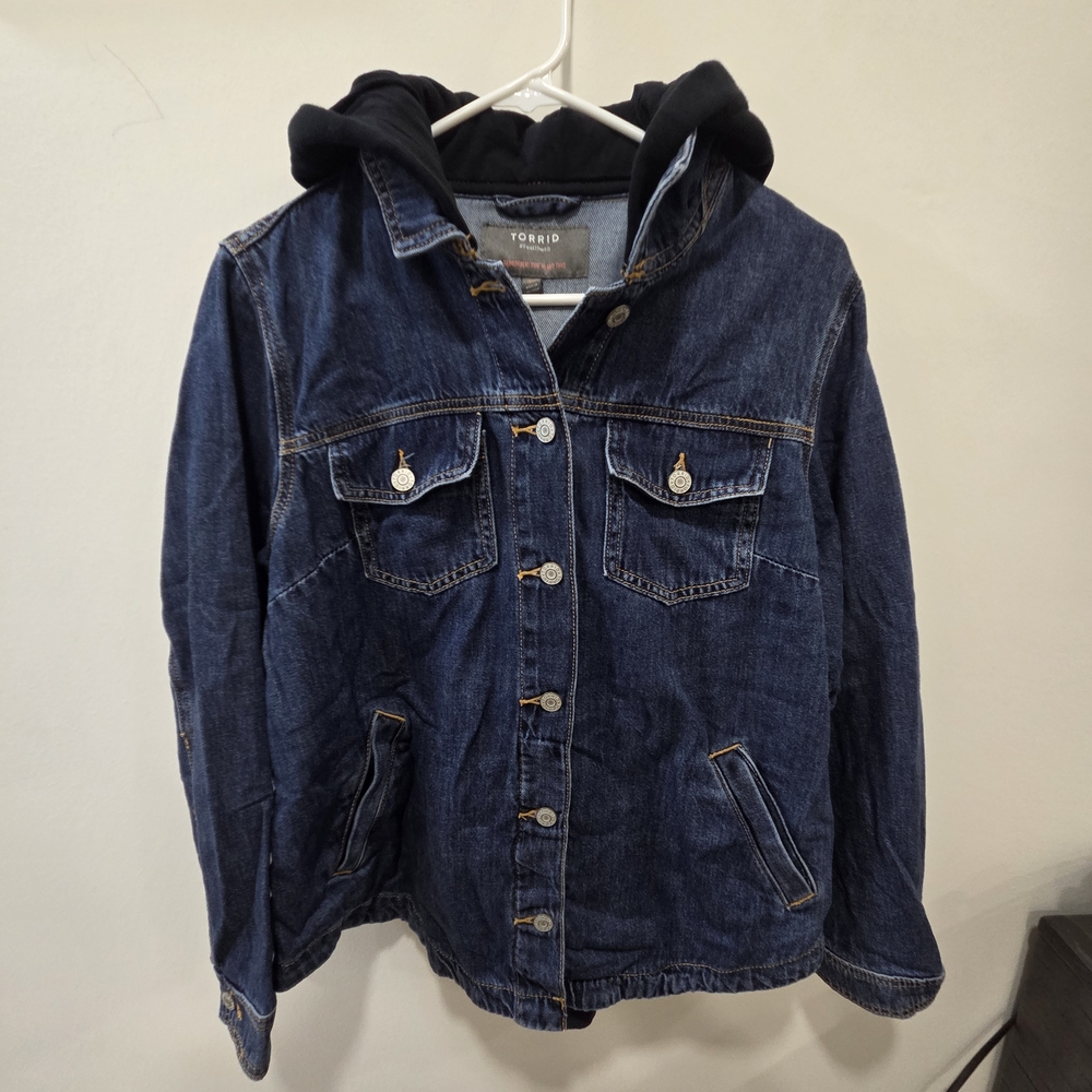 Torrid Blue Denim Jacket with Black Hood